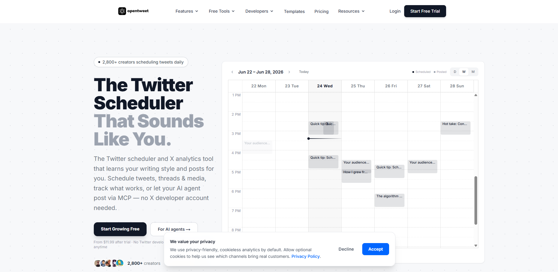 OpenTweet homepage