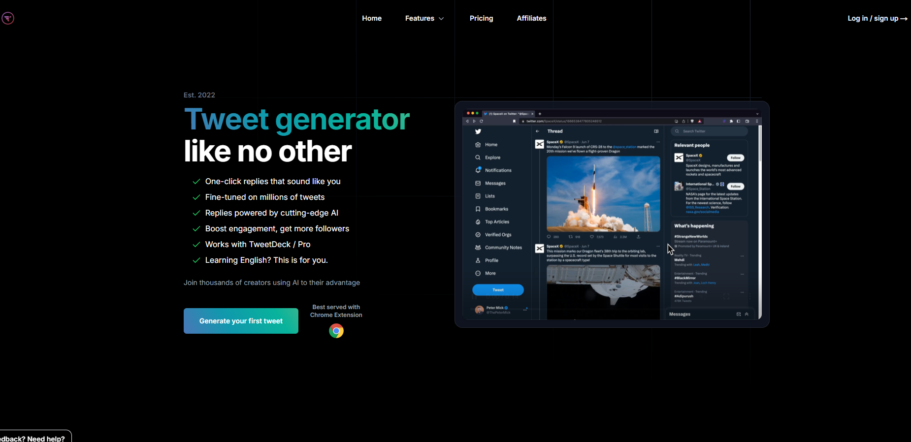 Tweet AI homepage