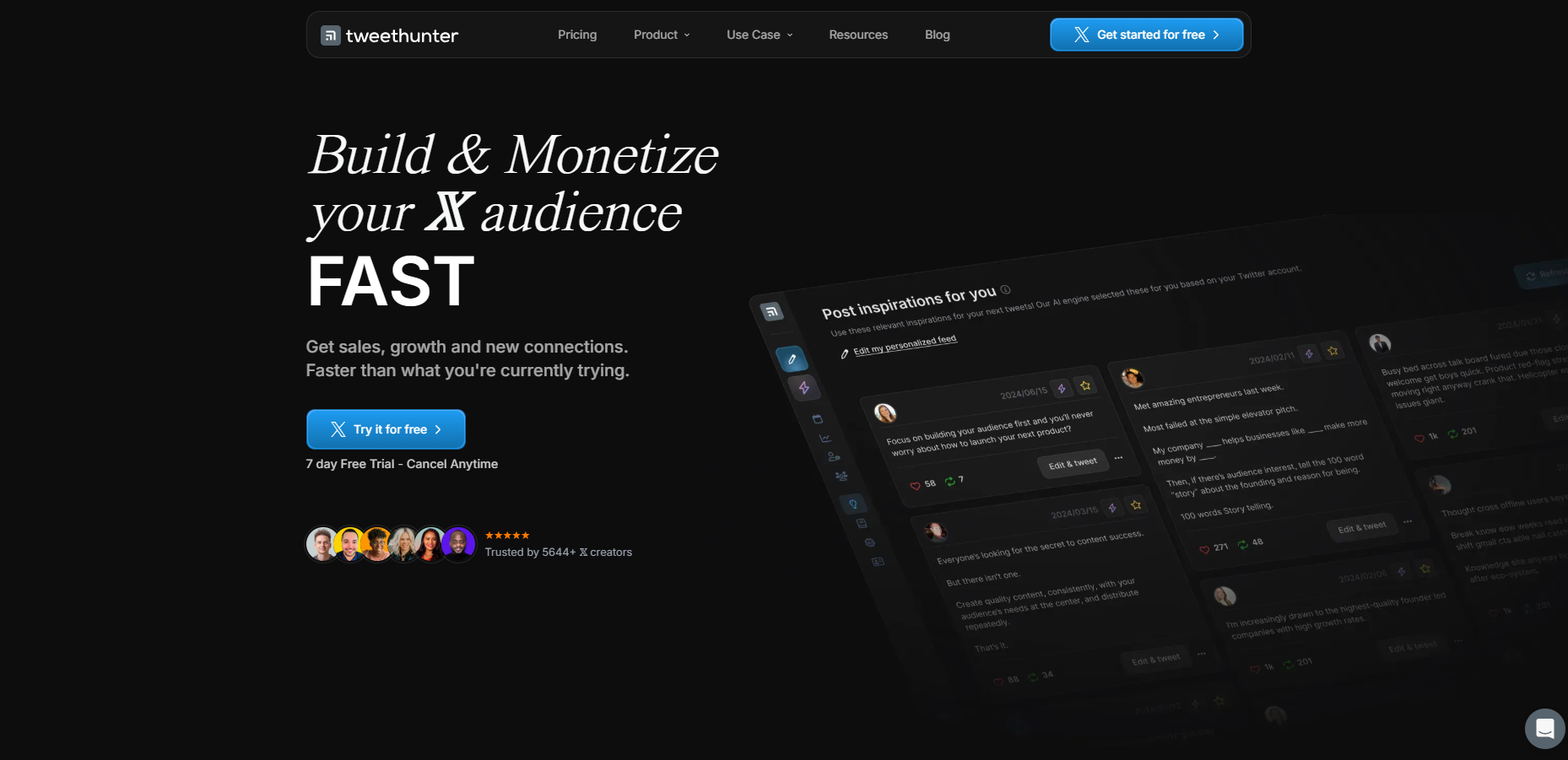 Tweet Hunter homepage
