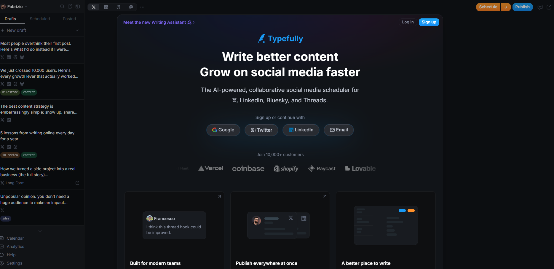 Typefully homepage